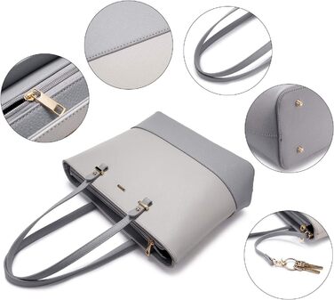 Сумка жіноча LOVEVOOK шопер, комплект 3 в 1, шкіра, сіро-темно-сіра