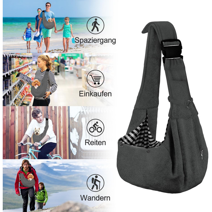 PetLoft Сумка-переноска для собак, реверсивна, регульована, Cross-Body Carrier для собак/котів/кроликів (темно-сірий)