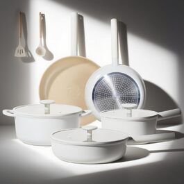 Набір посуду JEETEE 17 предметів з антипригарним покриттям Ceramic, знімні ручки. Комплект каструль та сковорідок 16/20/24/28 см, глибока сковорода 28 см. Підходить для всіх типів плит, можна використовувати в духовці.