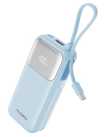Power Bank 10000mAh з USB-C кабелем, PD 35W, LCD дисплей, для iPhone, Samsung, iPad та інших пристроїв (Блакитний)
