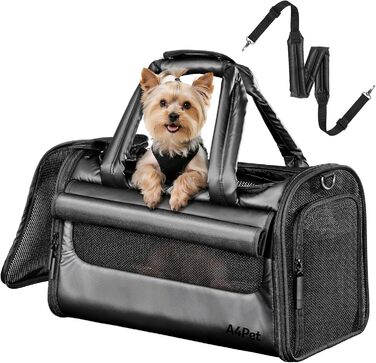 Транспортна переноска для собак та котів, чорна, M - складана переноска для подорожей літаком, авто та потягом