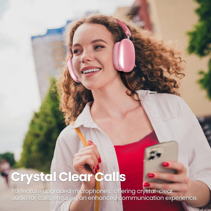 Wentronic Y01 Бездротові навушники Over-Ear з шумозаглушенням, Bluetooth 5.3, мікрофон, Hi-Res Audio, 48 годин роботи, складні, дихаючі, м'які амбушюри, рожевий колір