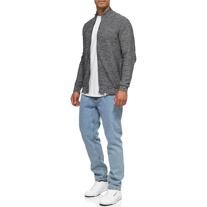 Чоловічий кардиган Indicode INWestmoon з коміром-стійкою | В'язаний кардиган з бавовняної суміші (L, Charcoal Mix)