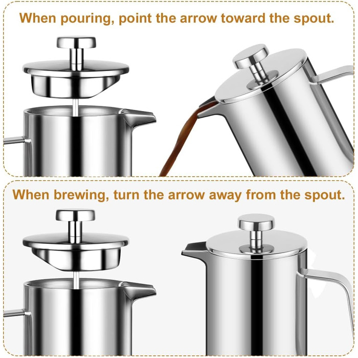 Френч-прес HOTUT 350 мл з нержавіючої сталі, термокава, для дому, подорожей, кемпінгу