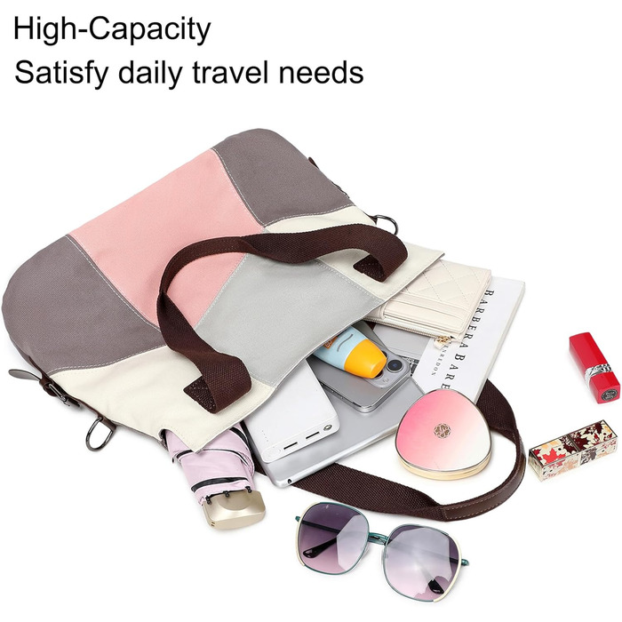 Сумка жіноча Canvas через плече Hobo великої місткості, рожева - для школи, шопінгу, повсякденного використання