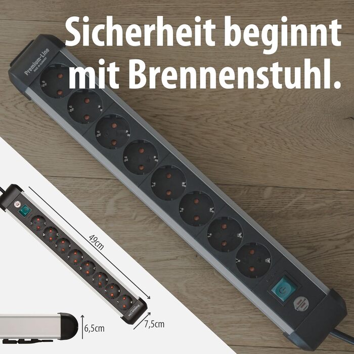 Мережевий фільтр Brennenstuhl Premium-Alu-Line на 8 розеток, 3м, алюмінієвий корпус з вимикачем, Made in Germany