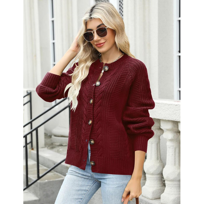 Жіночий кардиган Rapbin: короткий рукав, в'язаний, вільний крій, осінній, з ґудзиками (бордовий, розмір S)