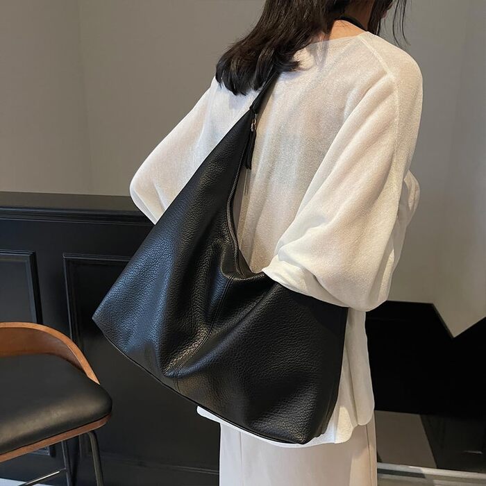 Сумка жіноча GSenhui Hobo з м'якої екошкіри чорного кольору – вінтажна сумка-тоут на плече