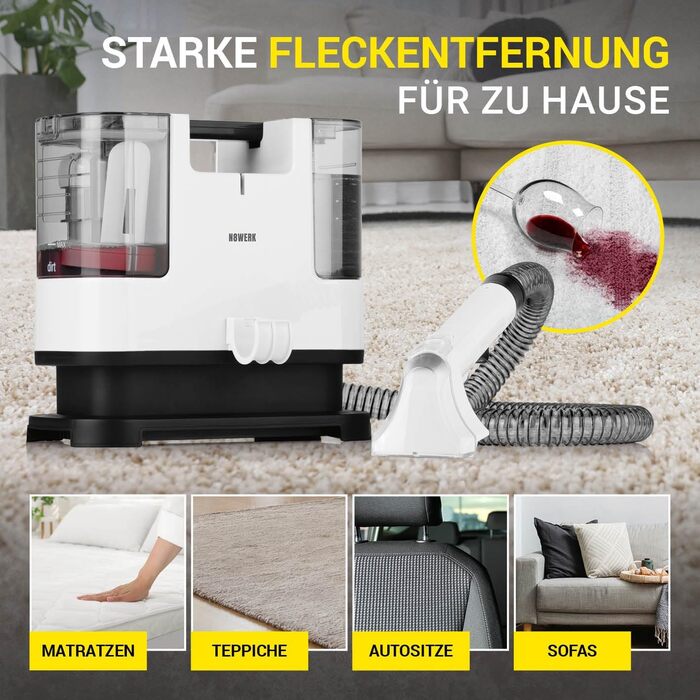 Портативний пилосос для миття килимів та меблів Clean | З миючим засобом | Легкий та компактний | Видаляє плями, потужний 400 Вт, баки для чистої та брудної води