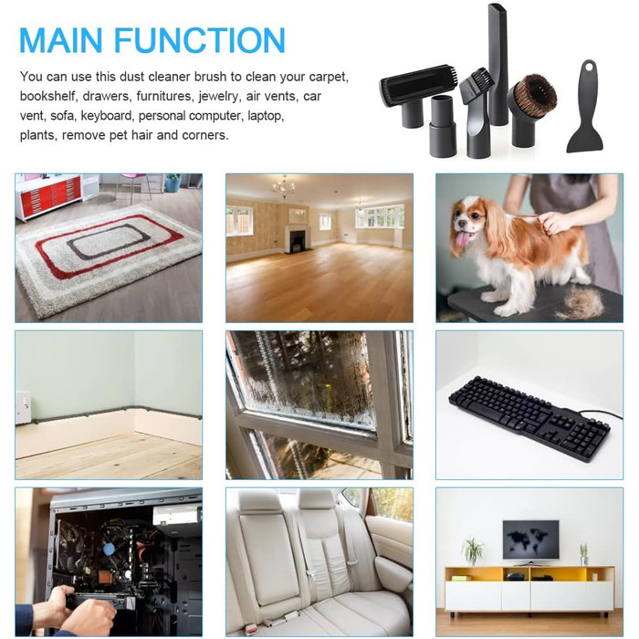 Набір насадок для пилососа BUZIFU 7 шт. 32-35 мм: для диванів, матраців, щілин. Сумісний з Kärcher, Miele, Siemens, AEG, Bosch, Panasonic, Philips