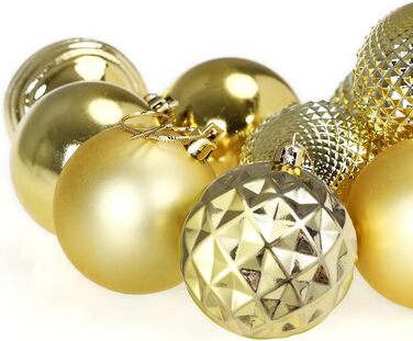 DEUBA® Новорічні кулі 66 шт. Ø 3-6 см, пластик, матові та глянцеві, прикраси для ялинки, золоті