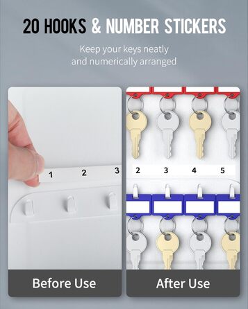 Шкафчик для ключів Uniclife на 60 позицій з комбінацією та ключовим замком, цифровий, з регульованими полицями (20 ключів, білий)