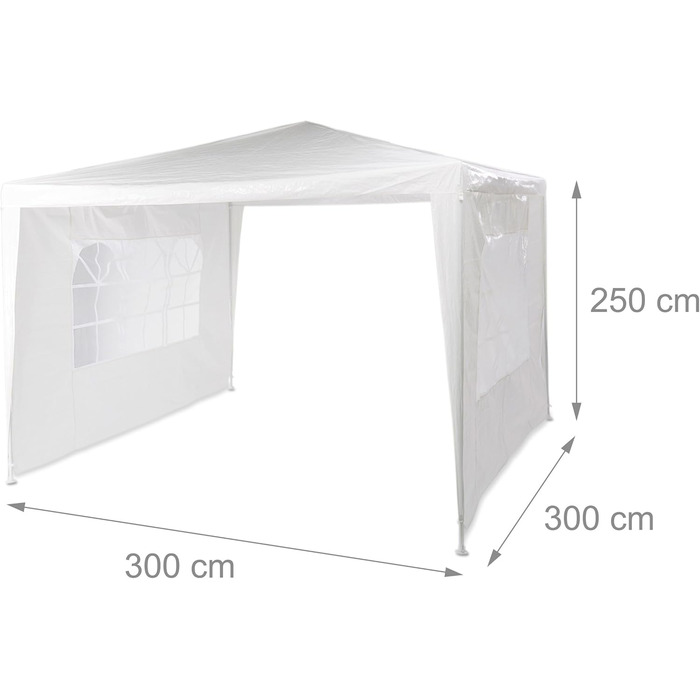 Relaxdays Gazebo 3x3 m, 2 Side Panels, Metal Frame, PE Fabric, Windows, Festival Party Tent, Enclosed, (White)