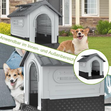 Будка для собак HENGMEI XL з пластику, 79.5×70.5×78 см: водонепроникна, ізольована, з піднятим дном та козирком