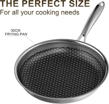 Сковорода RIOVARM 30 см з нержавіючої сталі з антипригарним покриттям, Wok, для всіх плит, сумісна з індукцією, можна мити в посудомийній машині, для приготування омлетів та універсальних страв