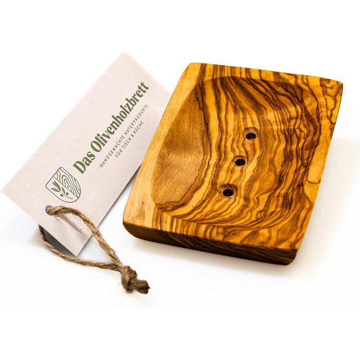 Сейф для мила з отворами з оливкового дерева з піддоном для води, 13 см