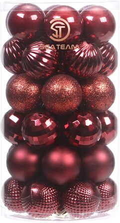 41 штука прикрас для ялинки Sea Team: міцні пластикові кулі з шнурком, 60 мм (бургунді) та 40 мм. Ідеально для ялинки, вечірки, весілля