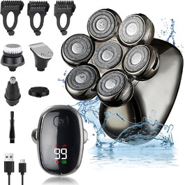 Електричний гостростример для голивної голови 5-в-1 для чоловіків, з 7 обертовими лезами, водонепроникний, USB-C, з LED-дисплеєм