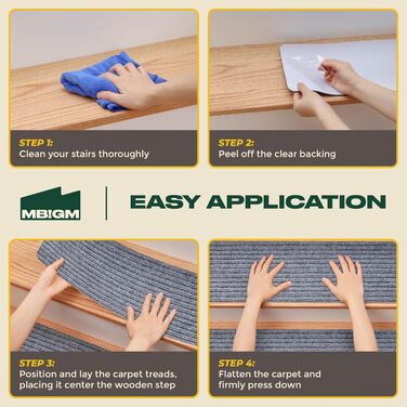 Набір сходинкових килимків MBIGM (15 шт.) - самоклеючі килимки на сходи для безпеки дітей, літніх людей та домашніх тварин (світло-сірий, 20 см x 76 см)