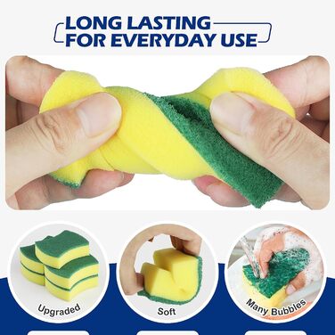 Sponge, Dishwashing Sponge, Kitchen Sponge, Two-Sided Cleaning Sponge, Stain Remover, Scouring Sponge, 96 Pieces, Size: 11 x 7 x 3cm...