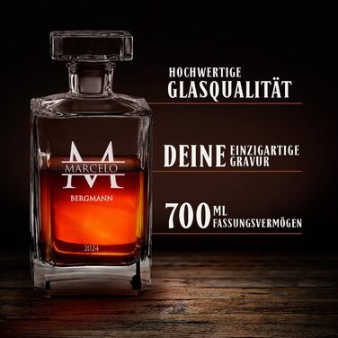 Maverton Whiskey Decanter + 2/4/6 Whiskey Glasses Set with Engraving - 700ml Decanter - Birthday Gift for Women - Monogram