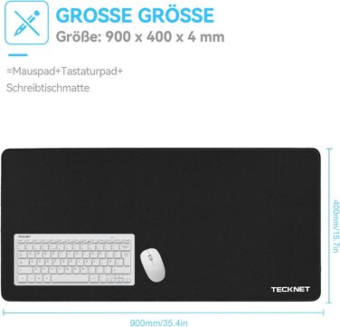 TECKNET XXL килимок для миші Speed Gaming, 900x400 мм, чорний, для геймерів, вологостійкий, з покращеною поверхнею для точності та швидкості, з неслизькою гумовою основою