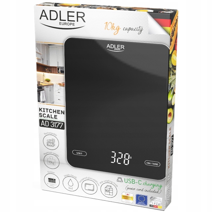 Кухонний ваги ADLER AD3177B, чорні, до 10 кг