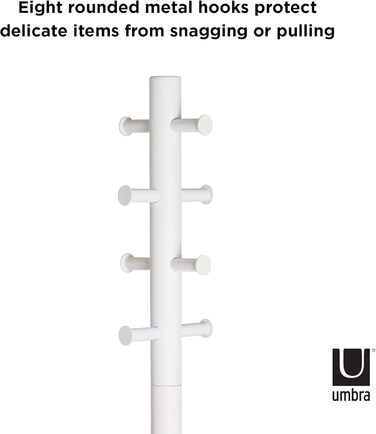 Umbra Pillar Coat Rack with Stool, Default_no_Selection_Value, White/Natural, One Size (White, Coat Rack)