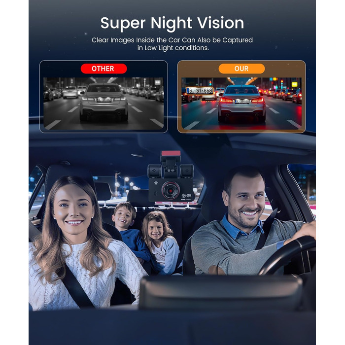 Автомобільний відеореєстратор 360° 4K/FHD 1080P (4 канали: передній, задній, лівий, правий) з ІК-нічним баченням, G-сенсором, моніторингом паркування 24г та карткою пам'яті 64 ГБ, екран 3 дюйми