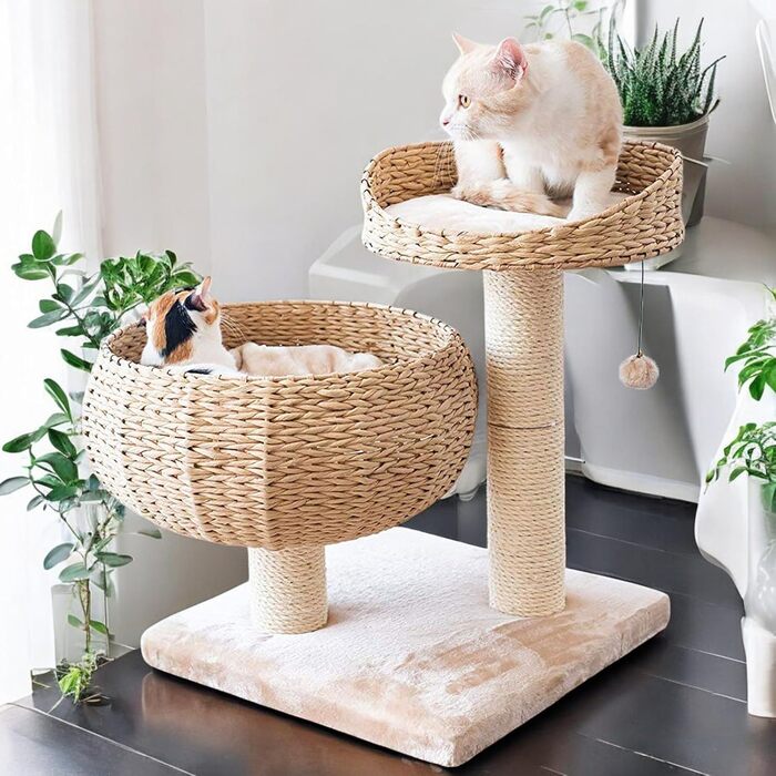 Kratzbaum Banana Leaf with Natural Sisal – 55 cm Cat Tower with 8 cm Thick Sisal Post, Incl. Soft Wool Cushion – Insect and mold resistant, robust & easy to care for