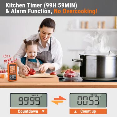 ThermoPro TP20 Цифровий термометр для м'яса з радіусом дії 150м. Бездротовий термометр для гриля, духовки та барбекю з 2 датчиками температури.