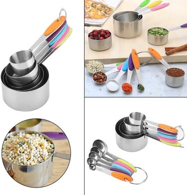 10-Piece Stainless Steel Measuring Cups with Thickened Silicone Handle, Multi-functional for Kitchen Cooking Baking