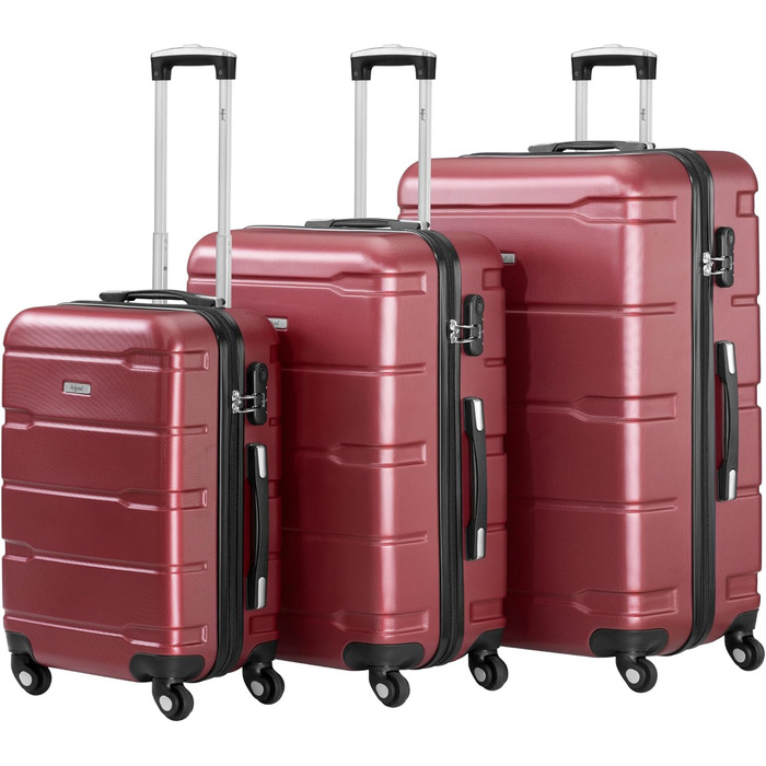 Набір валіз Zelsius 4 шт. з ABS, з кодовим замком, 4 колеса, внутрішній роздільник | Набір валіз з твердим корпусом, велика валіза, набір багажу, ручна валіза (червоний, 3 шт.)