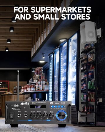 Стерео Bluetooth караоке підсилювач Moukey 2.0 каналів, 100Вт, Hi-Fi, RCA, USB, SD, 2 мікрофонні входи, FM-радіо для авто та дому