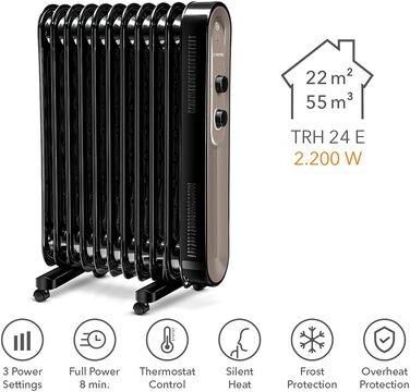 Електричний масляний радіатор Trotec TRH 24 E – 2200 Вт, 11 ребер, енергозберігаючий | Обігрівач