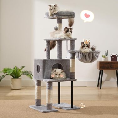 Котячий будиночок Heybly Kratzbaum HCT200SW: кігтеточка, будиночок, лежанка, 125 см, сірий
