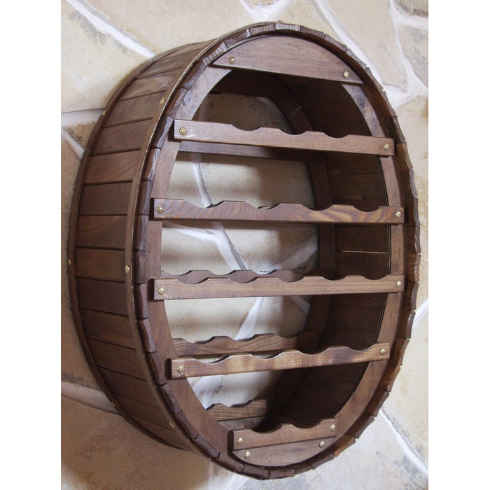 DanDiBo Wine Barrel Rack for 24 Bottles, Brown Stained Bar Bottle Stand Cask Bottle Holder Bottle Shelf (18 Bottles Brown Hanging)