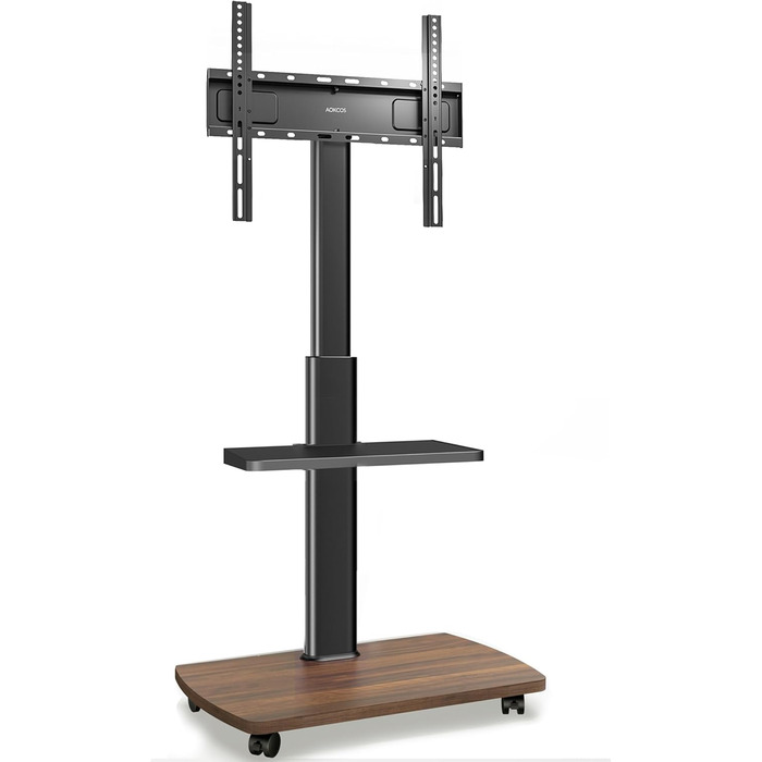AOKCOS Rolling TV Stand with Wood Shelf - Adjustable Height & Swivel - VESA 400x400 - Holds 32-65 Inch TVs up to 40kg
