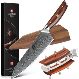 Ніж кухарський XINZUO Damaststahl Kiritsuke 21см, професійний, з ручкою з рожевого дерева, з магнітною підставкою