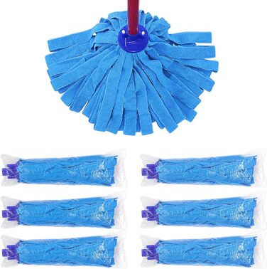 6-Piece Blue Microfiber Mop Replacement Heads, compatible with O-Cedar Microfiber Cloth Mop, Mop Refill Pack, for 2 cm Diameter Mop Handle