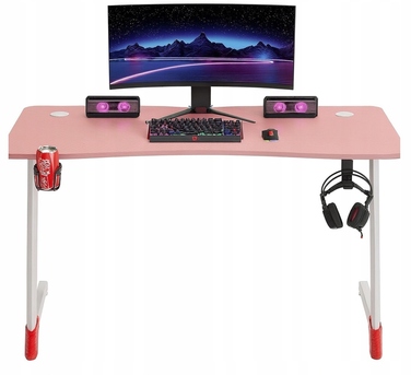Ігровий комп'ютерний стіл з LED-підсвіткою, сучасне геймерське письмовий стіл, 120 см, рожевий