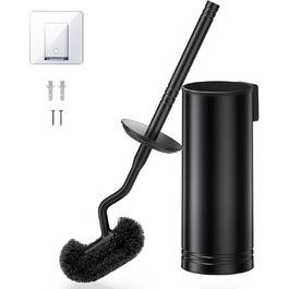 Набір для чищення унітазу HAMITOR з нержавіючої сталі: щітка для унітазу з кріпленням на стіну без свердління, для глибокого очищення під краєм, з швидковисихаючим підставкою, довга ручка, чорний, 1 шт.