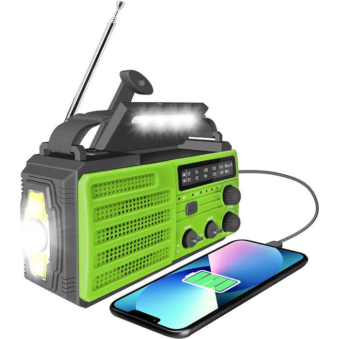 Радіо з ручним приводом Solar Kurbelradio - аварійне радіо з сонячною панеллю, ліхтарик, USB-зарядка, SOS, для кемпінгу та виживання