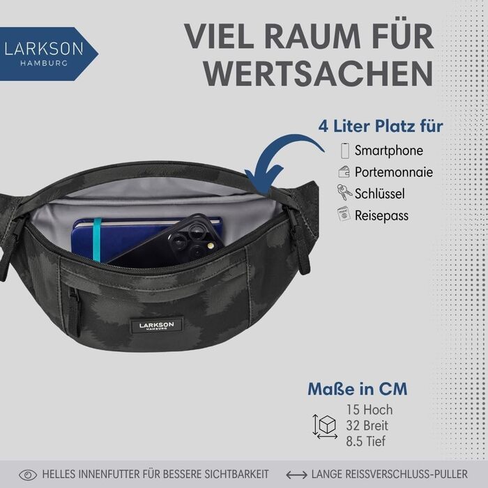Поясна сумка LARKSON для жінок та чоловіків, бежевого кольору (Ole) - спортивна, для активного відпочинку, міста, фестивалів. Стильна сумка через плече з водонепроникним покриттям (Сірий лео)