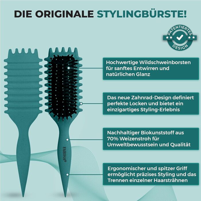 Щітка для волосся Lockenbürste Premium - для кучерявого волосся, біо-щітка з щетиною дикого кабана, без заплутування, оригінальна 3-в-1 для створення локонів (Ліловий/Блакитно-зелений)