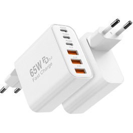 Зарядний пристрій 65W USB-C для iPhone 17/16/15/14/13/12 та Samsung S25/S24/S23/S22, 6 портів (USB-C + USB-A), швидка зарядка, адаптер живлення 2 шт.