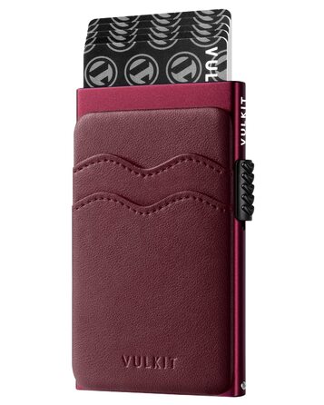 VULKIT Слайдер-гаманець з RFID захистом для карт та грошей, шкіряний мінімалістичний металевий картхолдер (Бордовий)