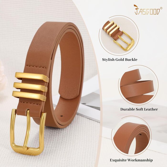 Жіночі шкіряні ремені JasGood (3 шт.) - 110 см та 100 см, для розміру 78-92 см та 64-77 см (чорний, коричневий, бежевий)