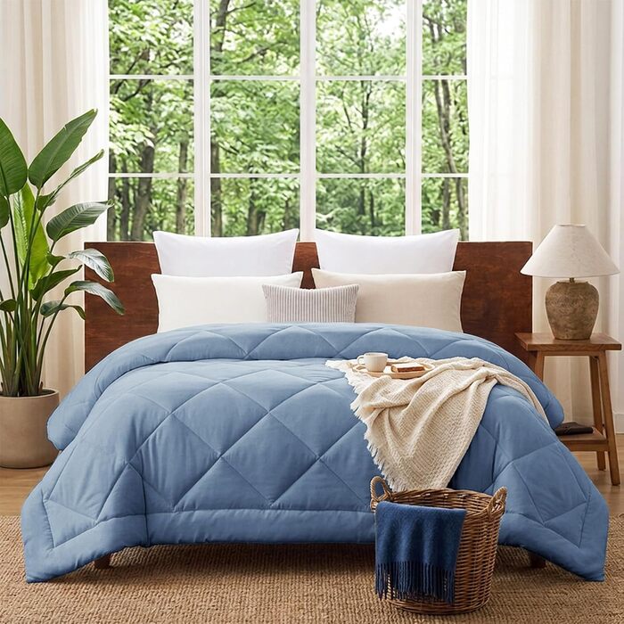 Всесезонна ковдра CozyLux 200x200 см для 4 сезонів, сіро-блакитна