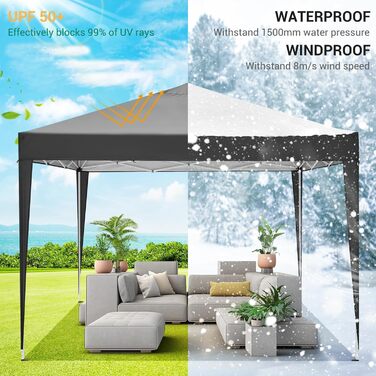 COBIZI Gazebo 3x3 Waterproof, Stable, Winter-Proof Party Tent 3x3 with 4 Side Walls, Pop-Up Folding Gazebo, UV Protection 50+, Garden Gazebo with Handbag, 8x Pegs and 4x Wind Rope, Black